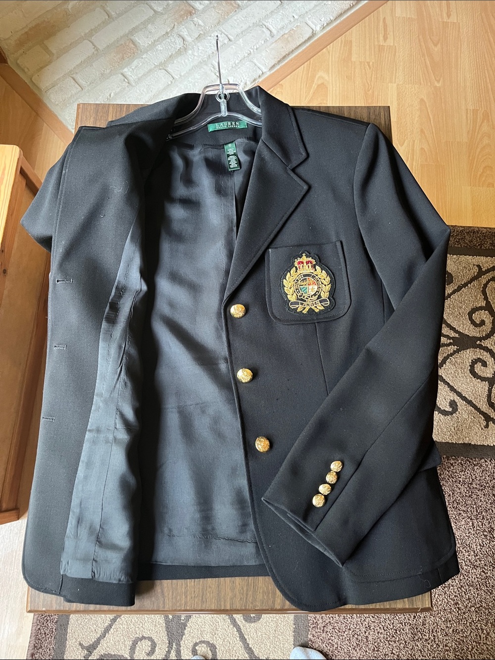 Lauren Ralph Lauren Black Blazer with Embroidered Crest and Gold Buttons - Picture 2 of 3